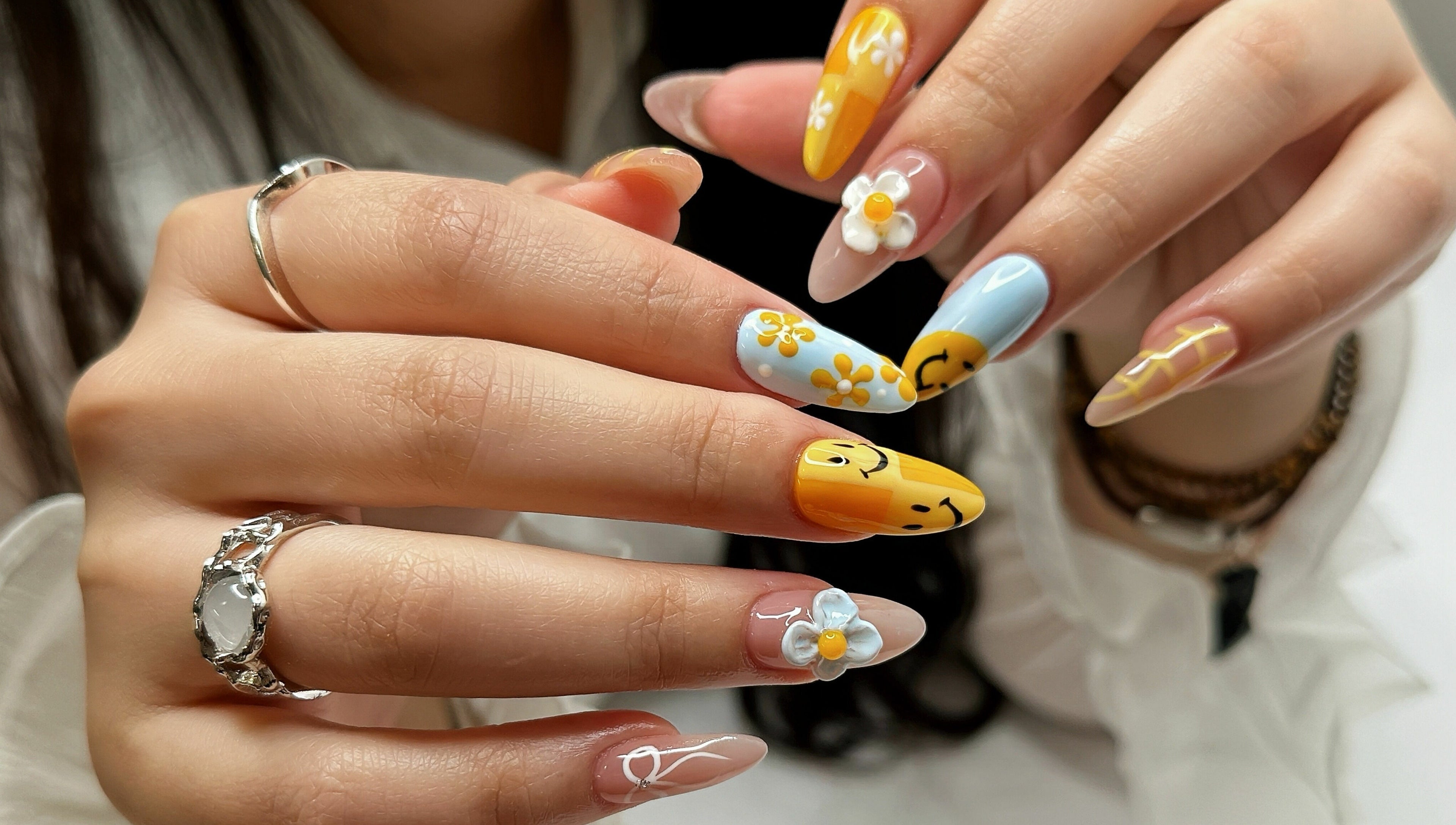 Colorful floral nail art design